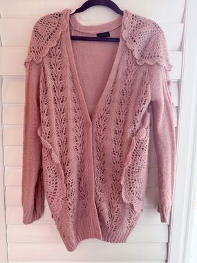 Miss Selfridge Dusty Pink Crochet-Trim Open Cardigan